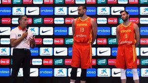 Sergio Scariolo, Marc Gasol y Rudy Fernández, en la presentación de cara al Mundial de China.