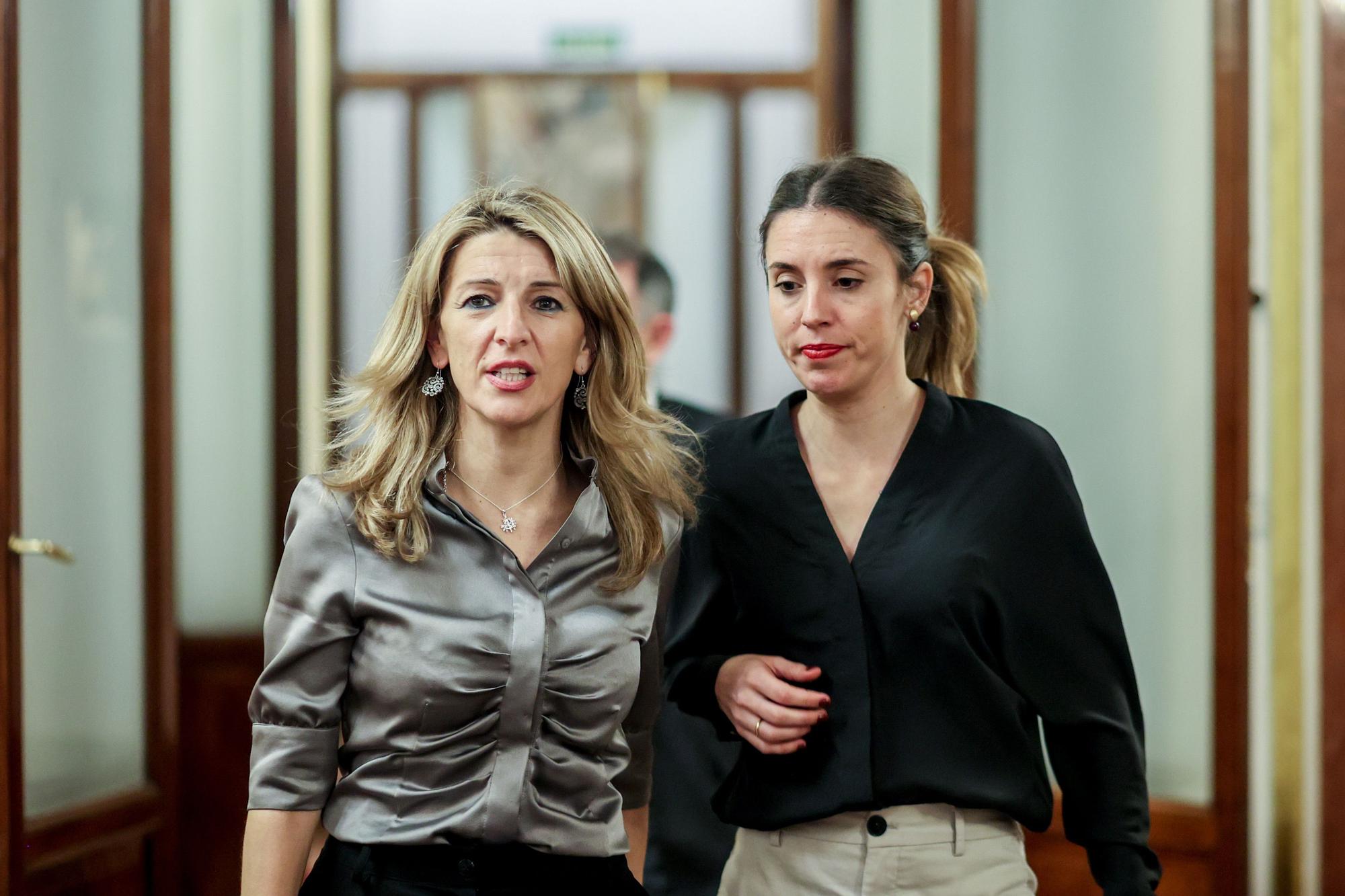 Yolanda Díaz e Irene Montero, en el Congreso de los Diputados. EUROPA PRESS