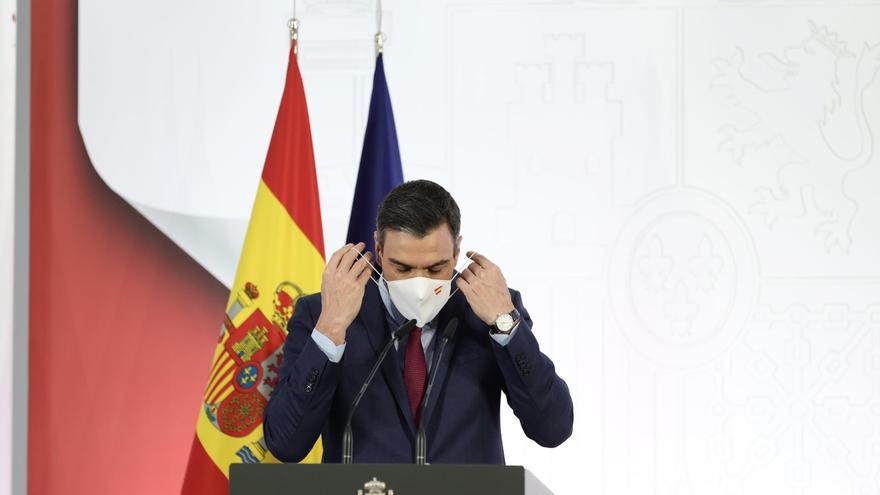 El presidente del Gobierno, Pedro Sánchez, en la presentación del informe .de rendición de cuentas del Gobierno de España correspondiente a 2021, ‘Cumpliendo’.