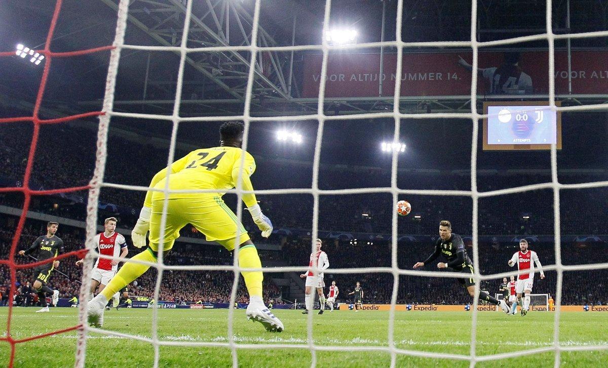 Soccer Football - Champions League Quarter Final First Leg - Ajax Amsterdam v Juventus - Johan Cruijff Arena  Amsterdam  Netherlands - April 10  2019  Juventus  Cristiano Ronaldo scores their first goal  REUTERS Wolfgang Rattay