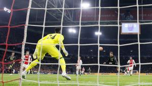 Soccer Football - Champions League Quarter Final First Leg - Ajax Amsterdam v Juventus - Johan Cruijff Arena  Amsterdam  Netherlands - April 10  2019  Juventus  Cristiano Ronaldo scores their first goal  REUTERS Wolfgang Rattay