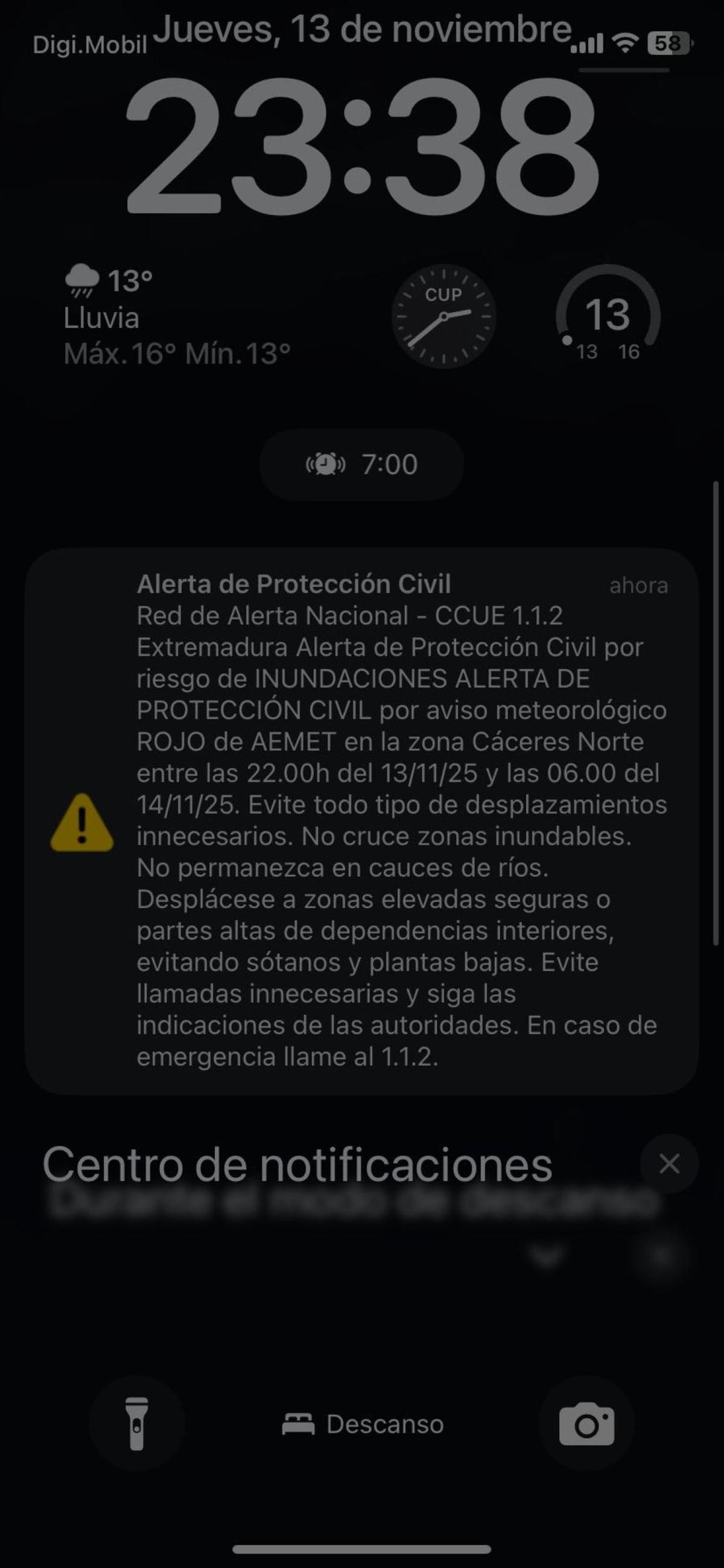Alerta recibida por los vecinos.