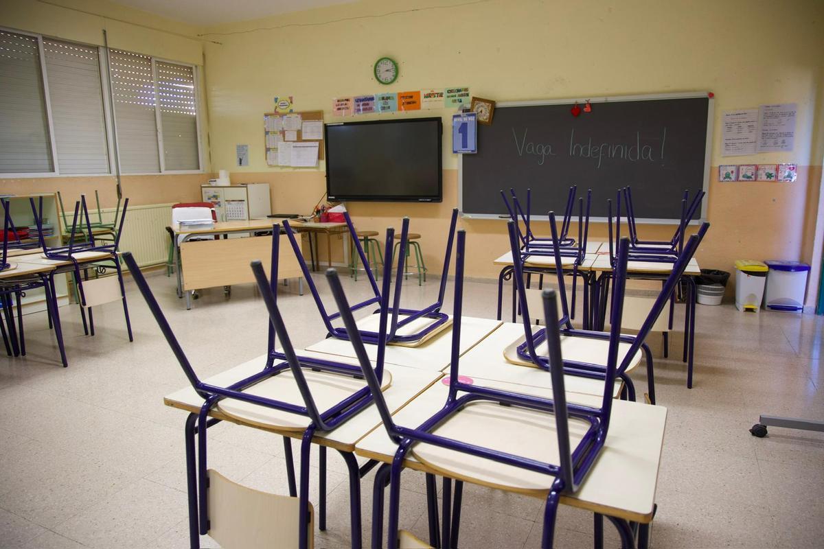 Las aulas del CEIP Monte Benacantil de Alicante durante la primera jornada de huelga.