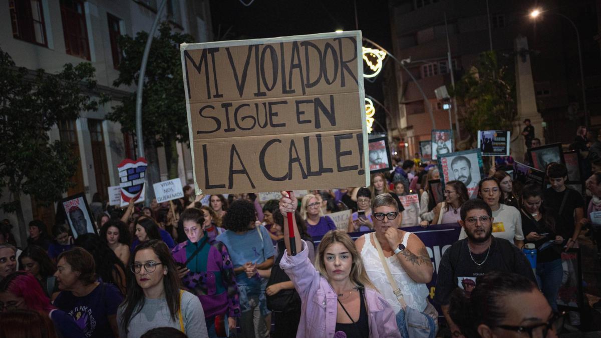 Una joven sostiene una pancarta en la manifestación del 25-N