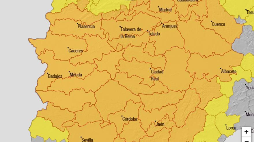 Mapa de la Aemet con la alerta naranja en toda la región.