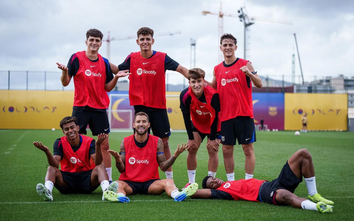 Lamine Yamal en el entranamiento de este jueves.