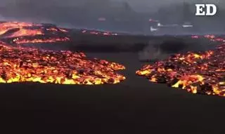 La lava que fluye de una nueva fisura en el volcán de La Palma se mueve a 600 metros por hora