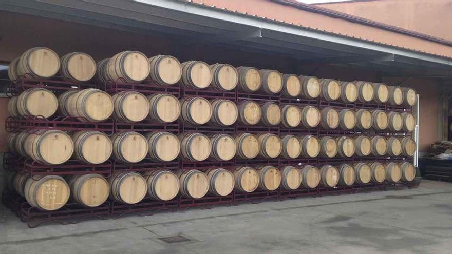 Las barricas ordenadamente colocadas en las dependencias de la bodega.