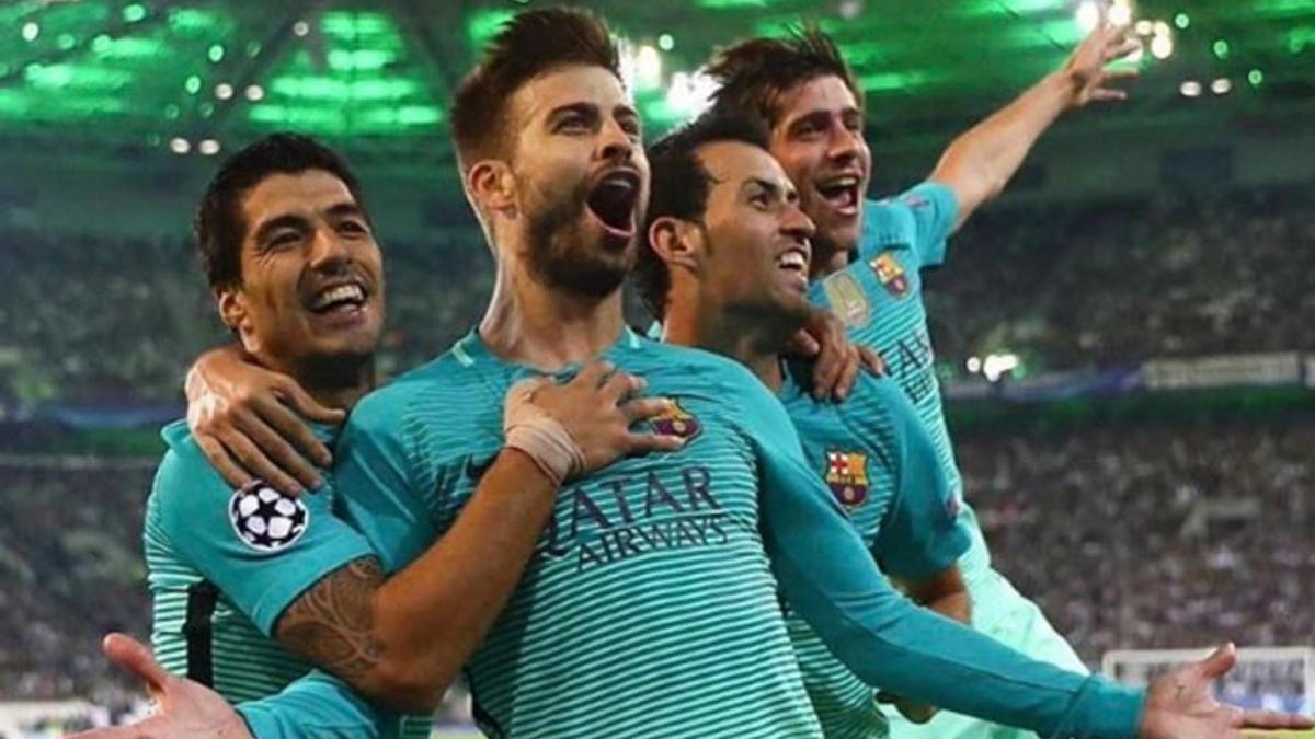 Piqué celebra el segundo tanto del Barcelona