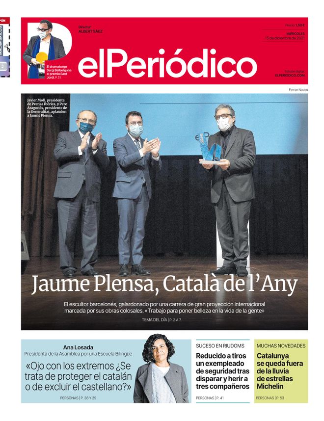 La portada d’EL PERIÓDICO del 15 de desembre del 2021