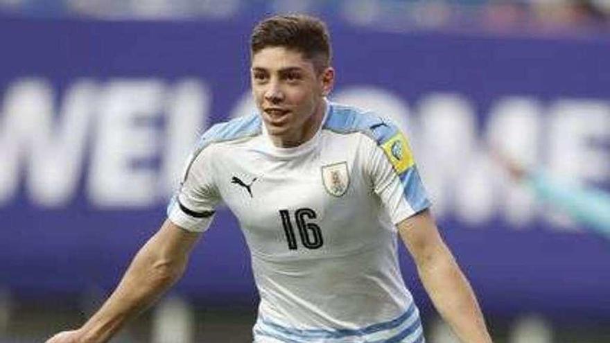 Fede Valverde celebra un gol con la selección uruguaya en el reciente Mundial sub 20.