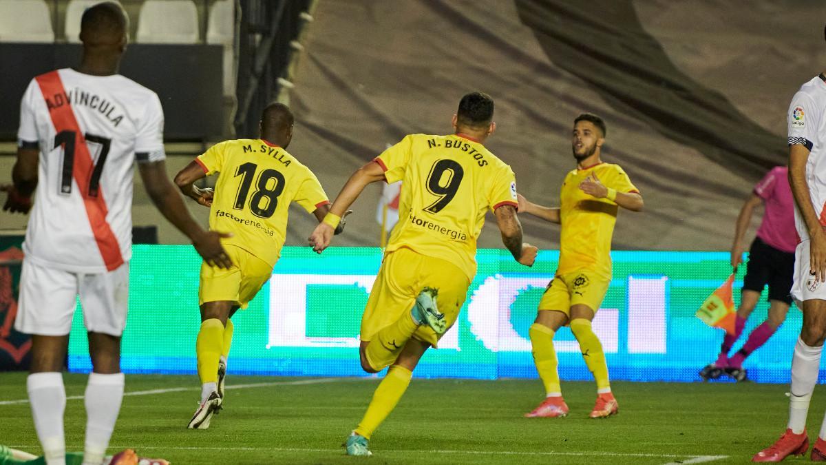 El Girona celebra un gol ante el Rayo