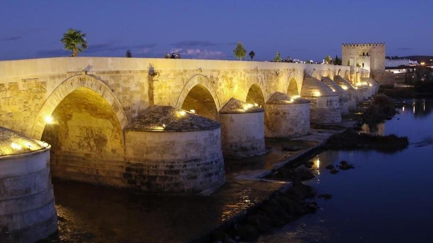 El Puente Romano, iluminado por la noche.