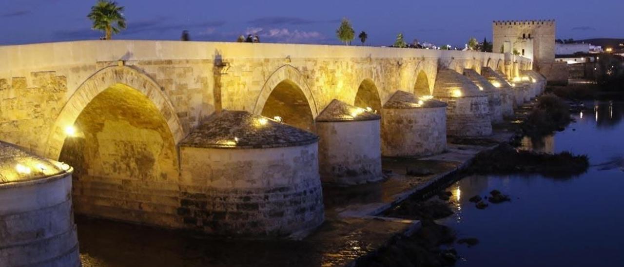 El Puente Romano, iluminado por la noche.