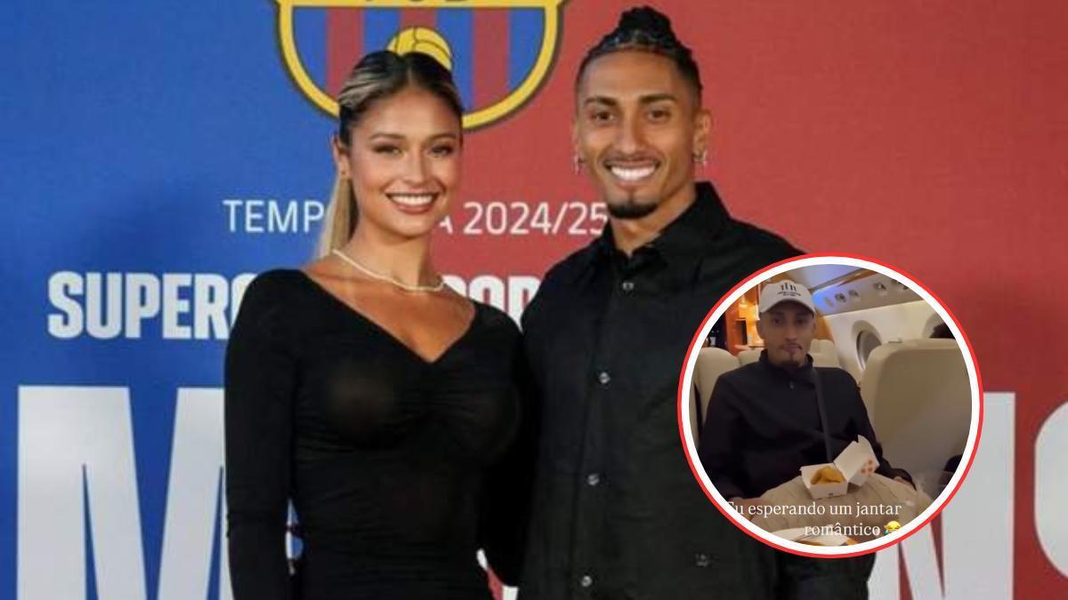 Raphinha a bordo de un avión privado comiendo McDonald's durante el día de los enamorados en Brasil.