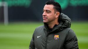 Xavi, en el entrenamiento previo del Barça al viaje a París para el duelo de la Champions.