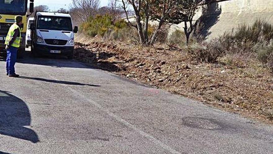 Obras en la carretera de Sandín, el pasado invierno.