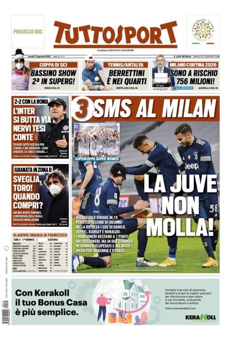 Portada TUTTOSPORT lunes 11 enero 2021