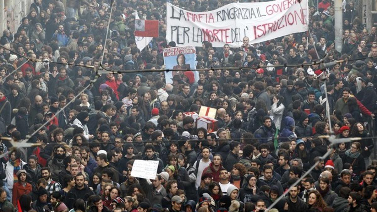 Manifestación de estudiantes en el centro de Roma.