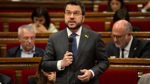 24/07/2019 El vicepresidente y consejero de EconomÃ­a y Hacienda de la Generalitat, Pere AragonÃ©s, interviene desde su escaÃ±o en una sesiÃ³n del pleno del Parlament de Catalunya.