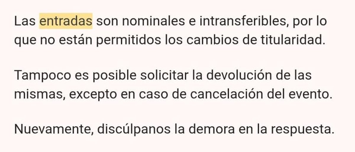 Correo de la organización a una de las peticiones de cambio de nombre de la entrada.
