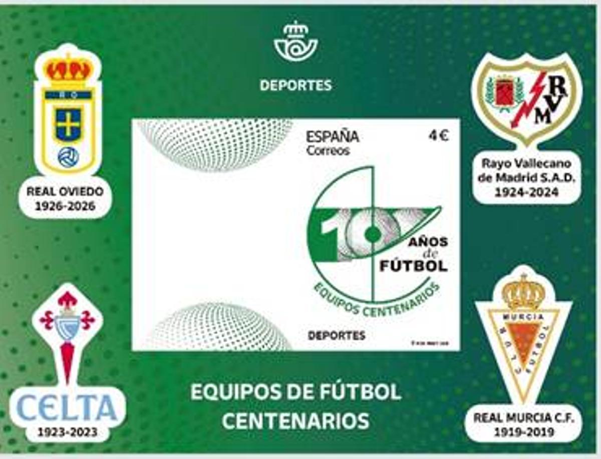 Sellos conmemorativos del centenario de Oviedo, Rayo Vallecano, Celta y Murcia