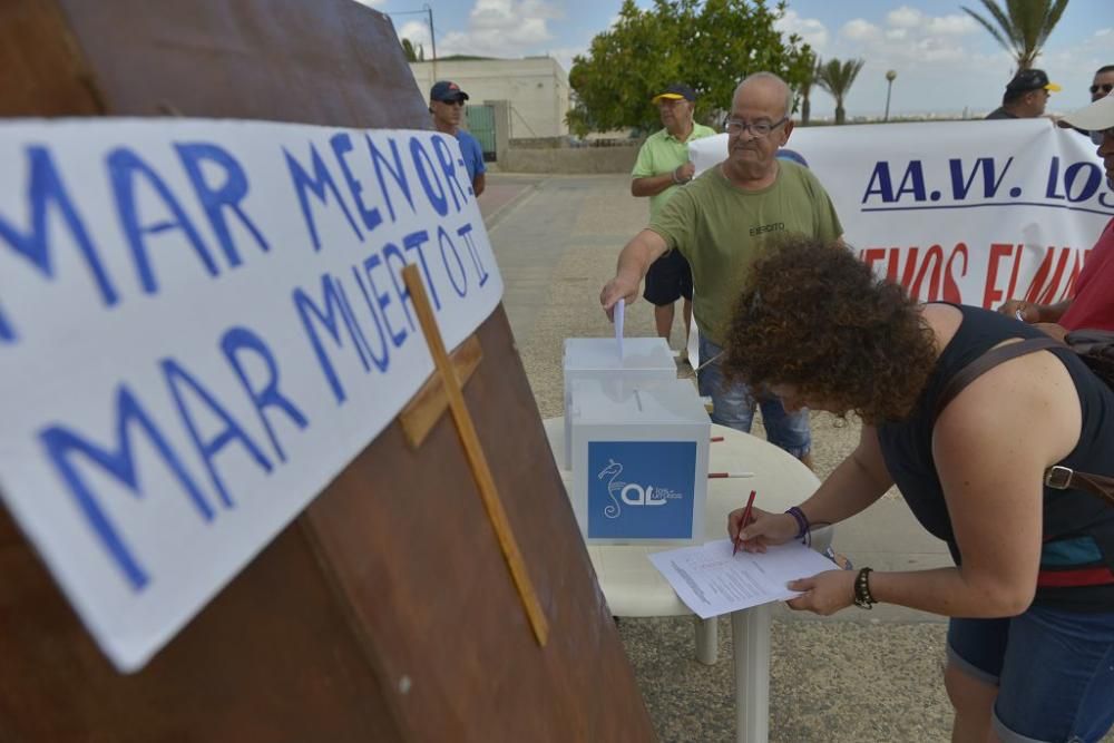 Protesta ante un Mar Menor que amanece cubierto de espuma