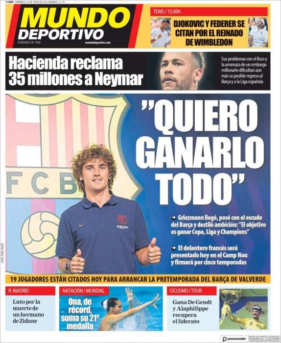 Portada MUNDO DEPORTIVO domingo 14 julio 2019