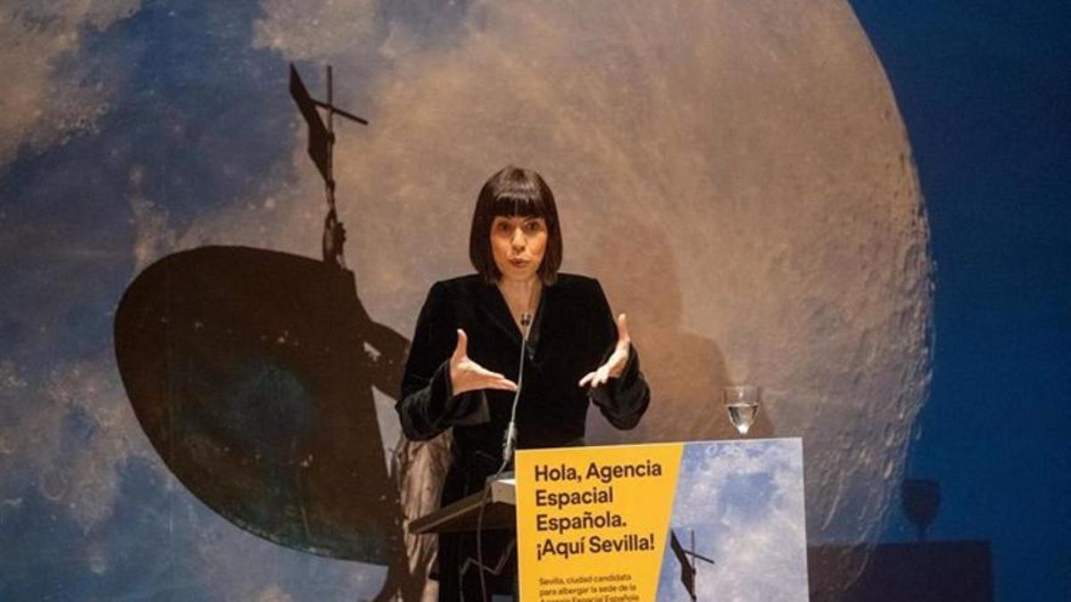 La ministra Diana Morant, durante el acto de anuncio de la elección de Sevilla como Agencia Espacial Española.