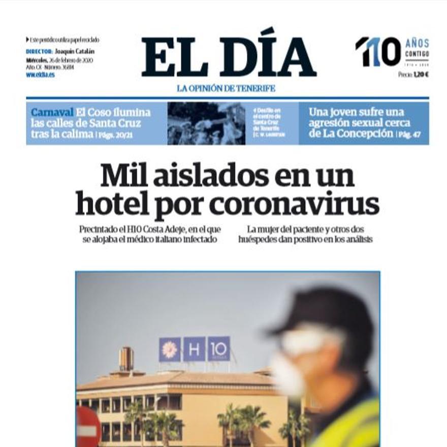 Portada de El Día sobre el inicio del cierre del hotel H10 Costa Adeje Palace.