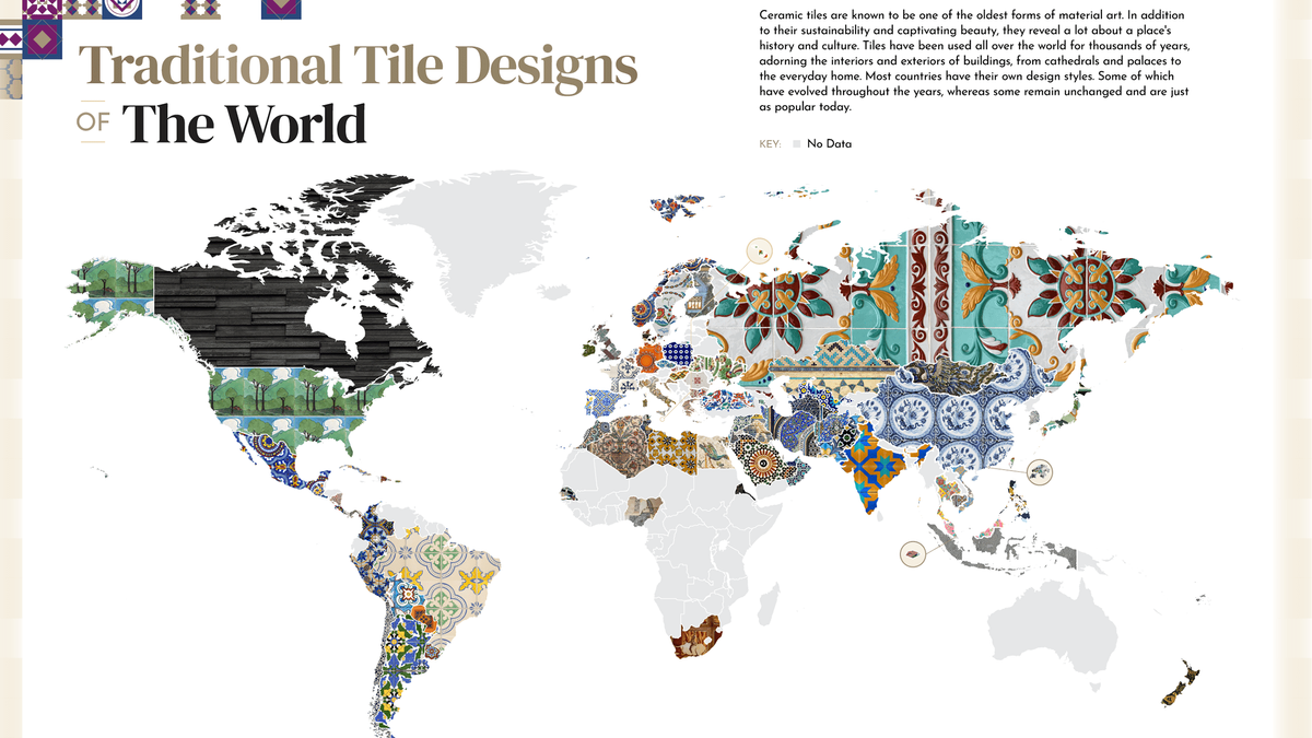 El (precioso) mapa del mundo con los azulejos decorativos típicos de cada país