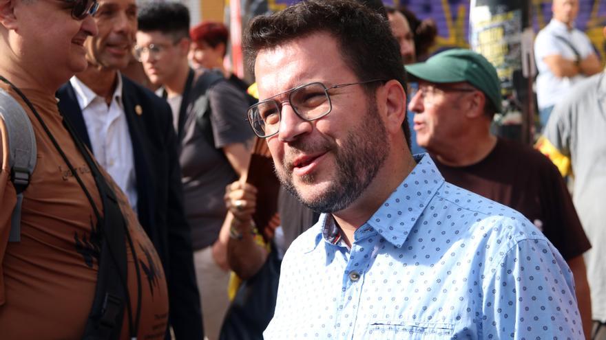 El president de la Generalitat, Pere Aragonès, arriba a la manifestació de la Diada