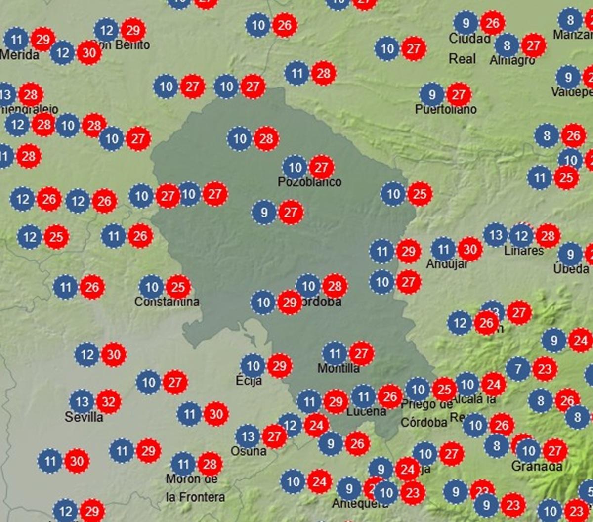 Mapa de temperaturas de la Aemet para esta semana.