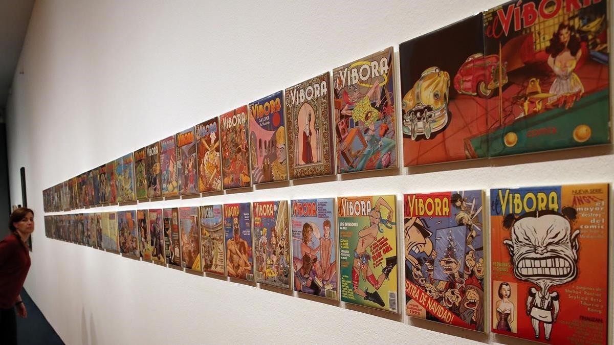 Piezas de la exposición que el MNAC, junto con el Cómic Barcelona, ha dedicado esta año a 'El Víbora'.