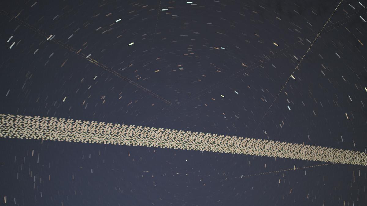Starlink satellites in the night sky over Austria