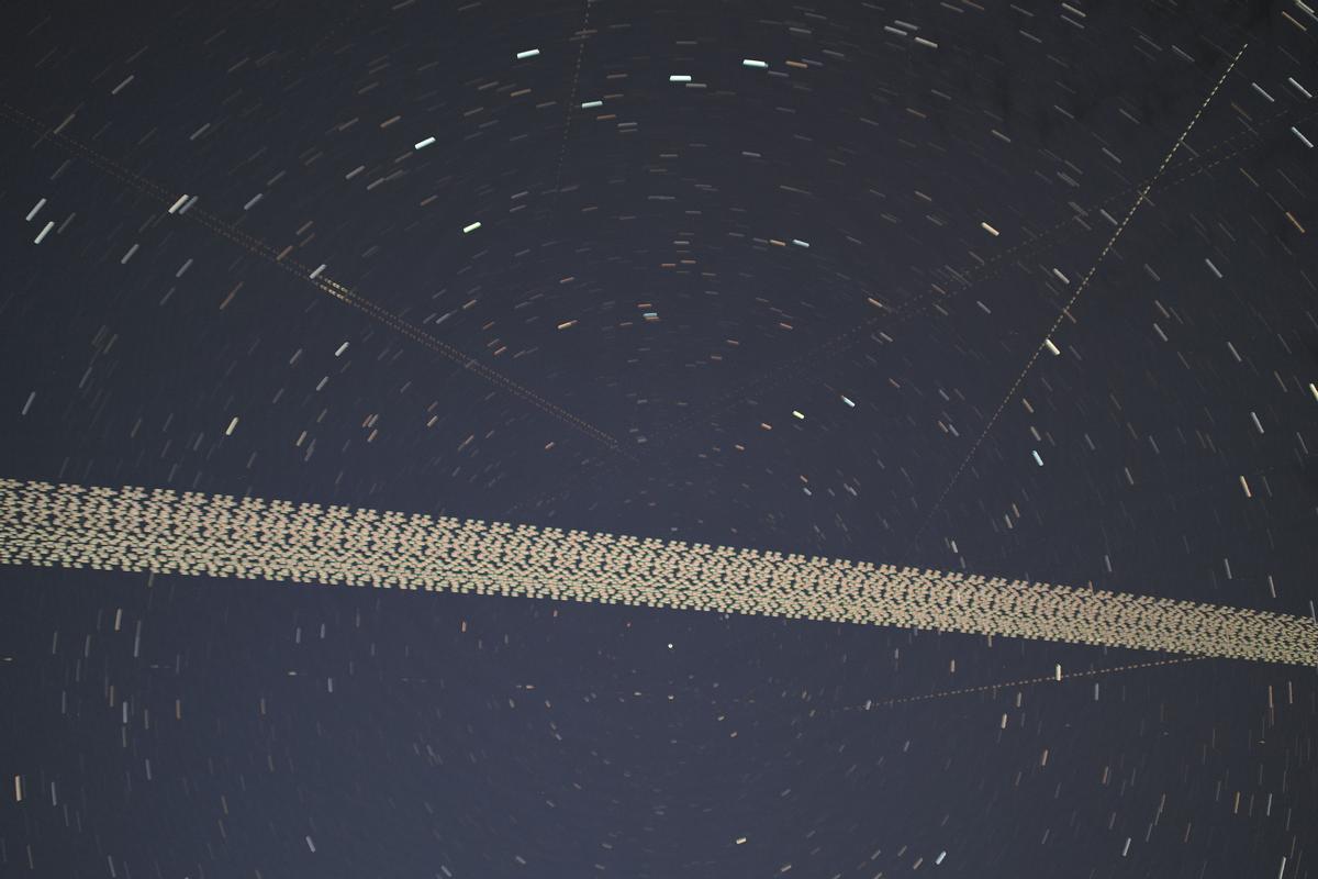 Starlink satellites in the night sky over Austria