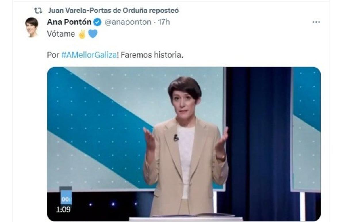 El diputado de Más Madrid difunde mensajes de Ana Pontón pidiendo el voto para el BNG.