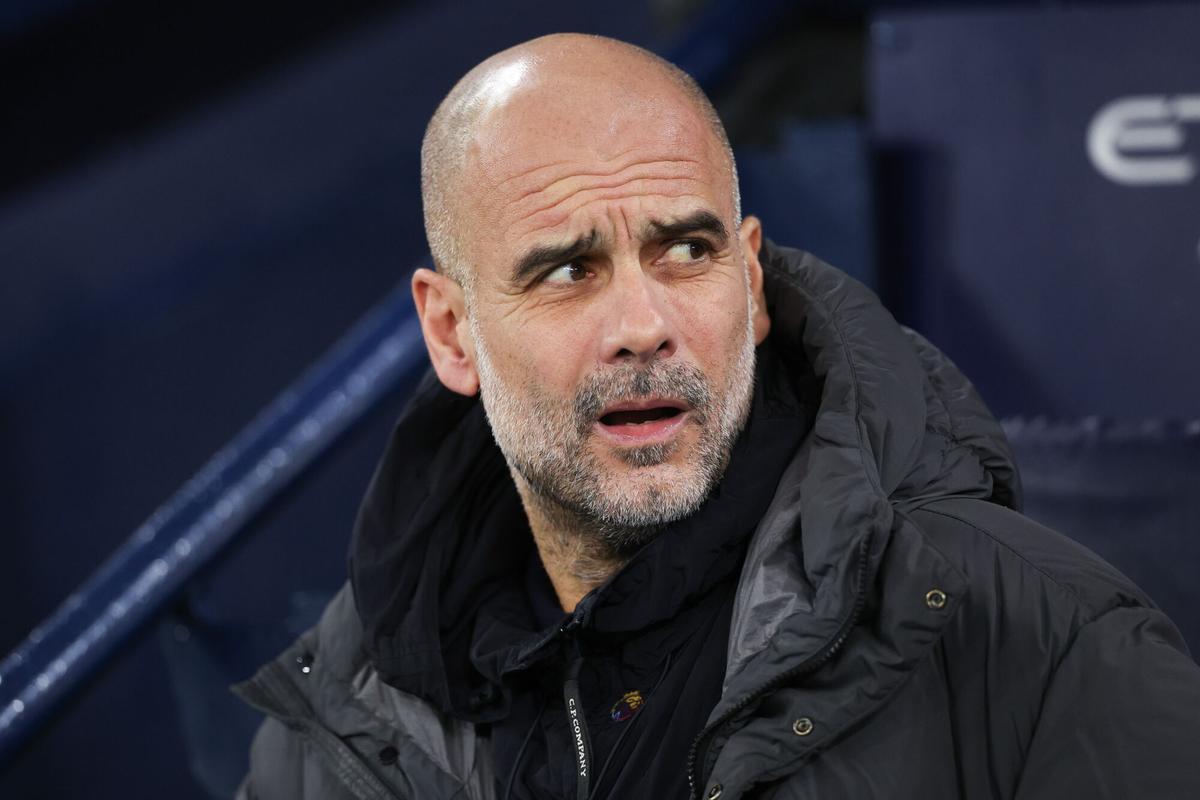 Pep Guardiola, entrenador del Manchester City, en un partido reciente de su equipo.