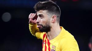 Piqué, tras marcar ante el Nápoles este jueves. 