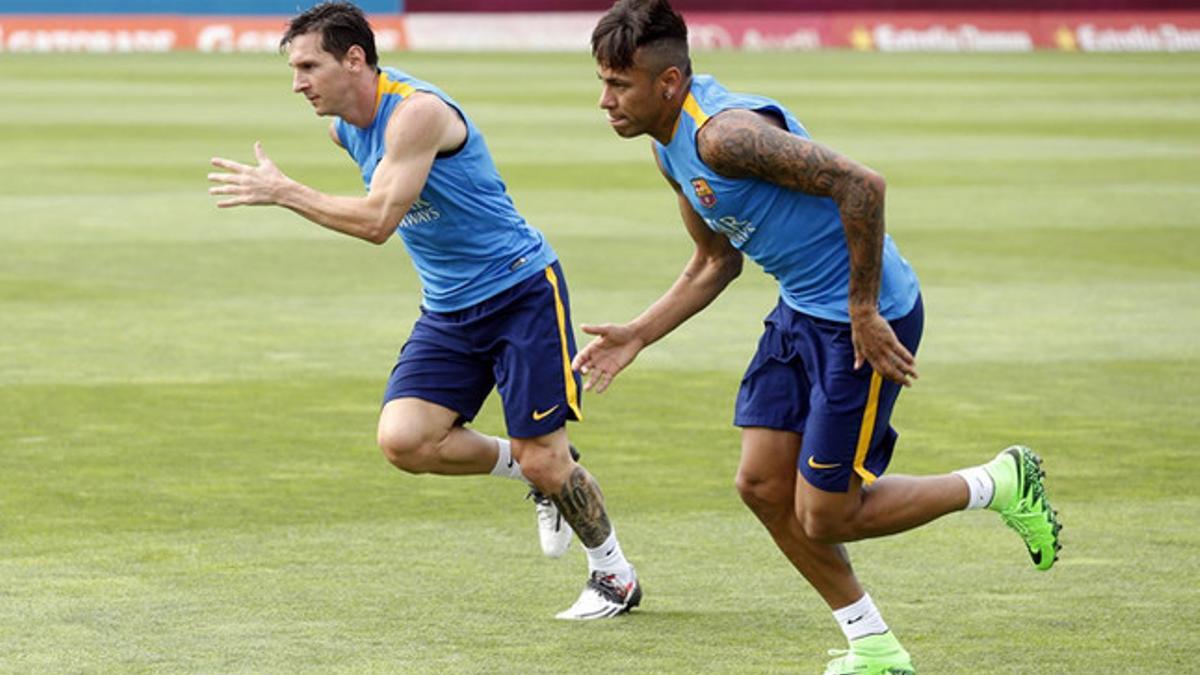 Messi y Neymar, en un entrenamiento