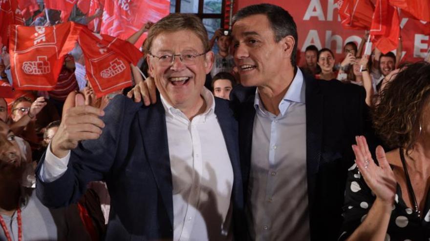 Pedro Sánchez y Ximo Puig durante un acto de la última campaña electoral.
