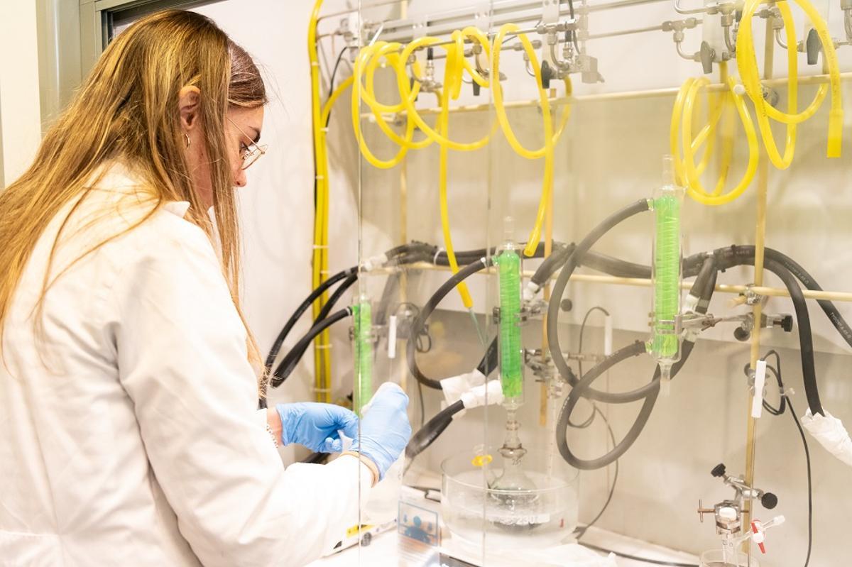 Una investigadora en los laboratorios del CSIC y la UPV en el campus de Vera de València.