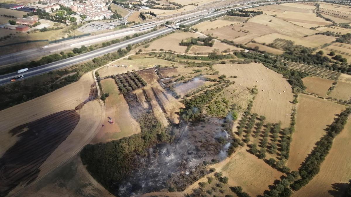 La zona afectada per l'incendi de Vilafant, molt a prop de l'autopista AP-7