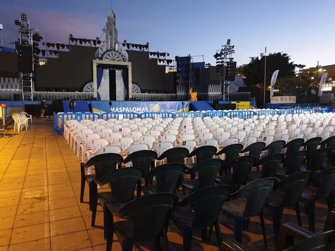 Escenario del Carnaval de Maspalomas, suspendido por el coronavirus