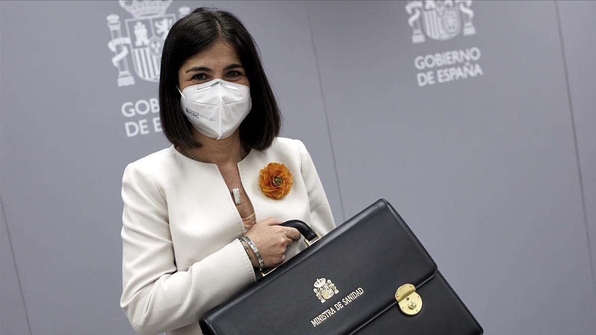 La ministra de Sanidad, Carolina Darias, durante el acto de traspaso de la cartera de su Ministerio.