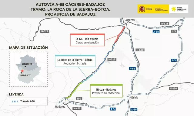El mapa de la futura autovía Badajoz-Cáceres.