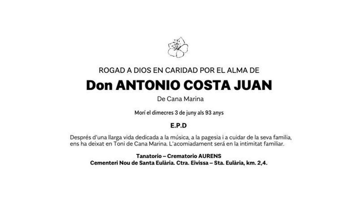 Esquela Antonio Costa Juan