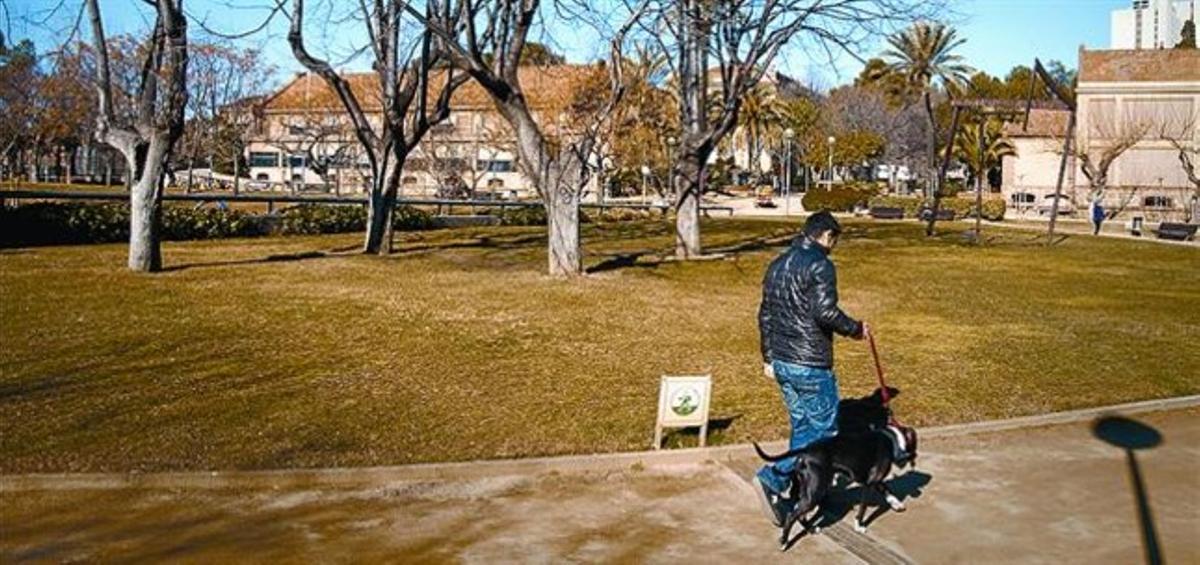 Un home passeja amb el seu gos pels jardins de la Maternitat, al districte de les Corts, dies enrere. Un home passeja amb el seu gos pels jardins de la Maternitat, al districte de les Corts, dies enrere.