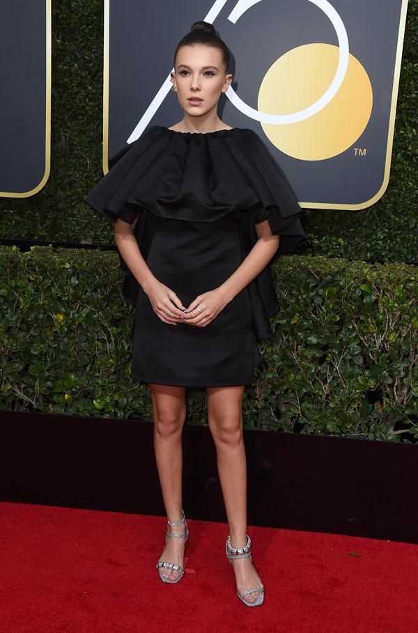 Globos de Oro 2018: Millie Bobby Brown y su vestido con volante de Calvin Klein