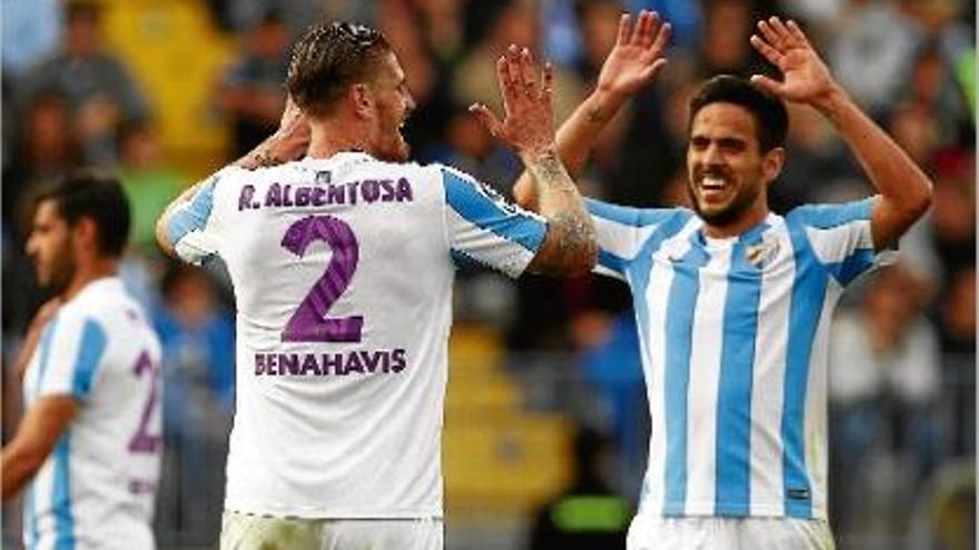 Albentosa celebra l&#039;empat contra el Madrid en el partit d&#039;ahir a la Rosaleda.